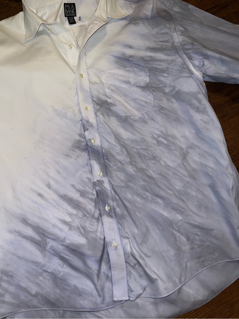 White Ombre Watercolor Artisanal Upcycled Blue Retro Button-Up Shirt Size XL - Picture 7 of 12